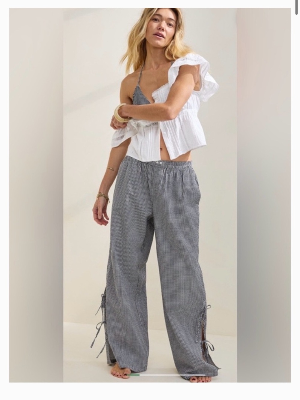 Aerie Black & White Gingham pants with ties